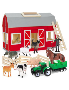 Juguete de Granja de Madera YEEBAY con 10 Animales 30x16x23cm