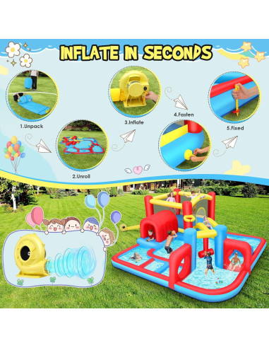 Casa Inflable AKEYDIY con Resbaladilla y Piscina 4.37m