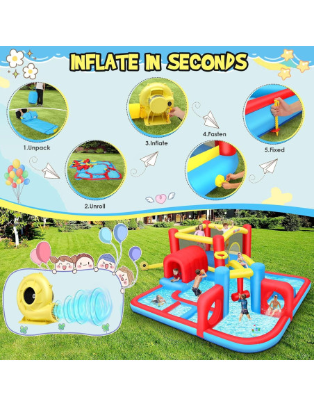 Casa Inflable AKEYDIY con Resbaladilla y Piscina 4.37m