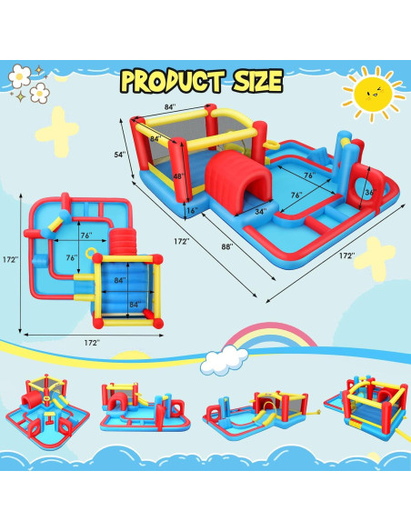 Casa Inflable AKEYDIY con Resbaladilla y Piscina 4.37m