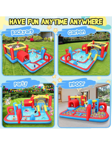 Casa Inflable AKEYDIY con Resbaladilla y Piscina 4.37m