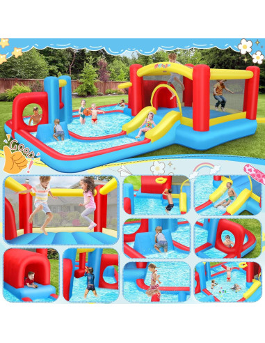 Casa Inflable AKEYDIY con Resbaladilla y Piscina 4.37m