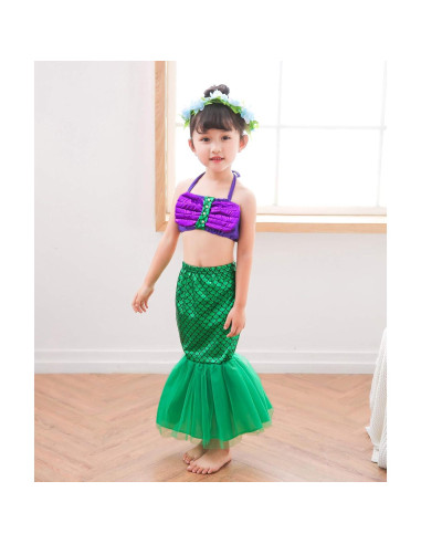 Disfraz de Sirena para Niñas 3-4 Años con Peluca y Tiara