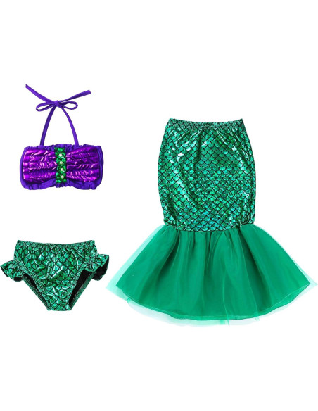 Disfraz de Sirena para Niñas 3-4 Años con Peluca y Tiara