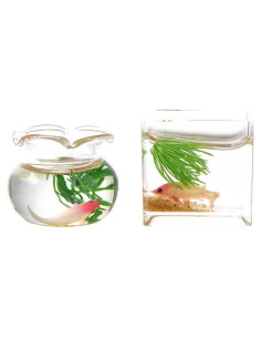 Set 2 Acuarios Miniatura de Vidrio Labriciyon 1:12 para Decoración