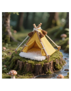Tienda de Camping Amarilla para Casa de Muñecas 1:12 con Alfombra