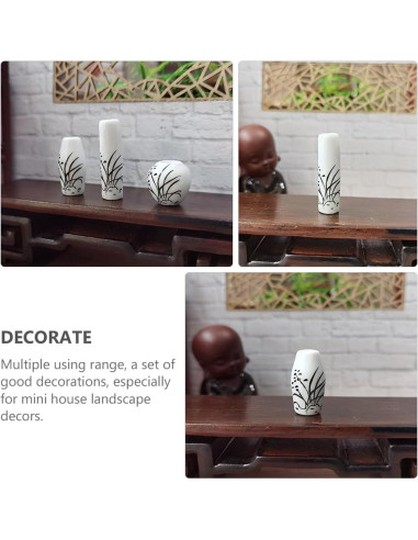 3 Jarrones Mini de Cerámica para Casa de Muñecas - Adorno Jardín