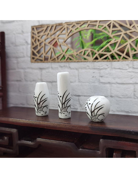 3 Jarrones Mini de Cerámica para Casa de Muñecas - Adorno Jardín