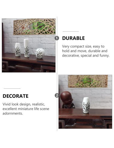 3 Jarrones Mini de Cerámica para Casa de Muñecas - Adorno Jardín