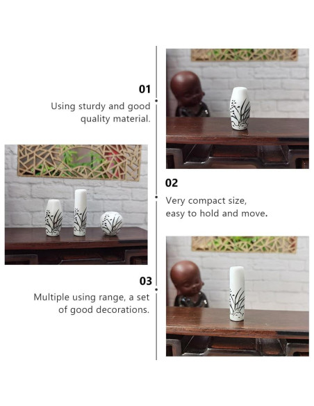 3 Jarrones Mini de Cerámica para Casa de Muñecas - Adorno Jardín