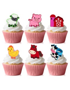 Adornos de Cupcake de Animales de Granja 24 Pcs - Yuanhsihui