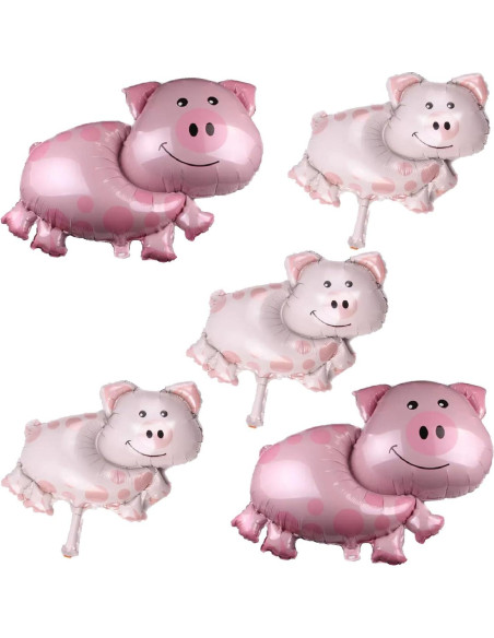 5 Globos de Cerdo Rosa de Foil para Baby Shower y Cumpleaños