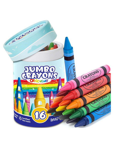 16 Crayones Jumbo Lavables Officygnet para Niños 1-8 Años
