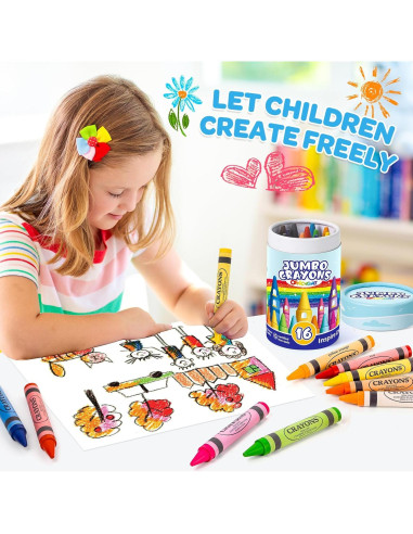 16 Crayones Jumbo Lavables Officygnet para Niños 1-8 Años