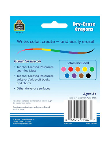 Crayones de Borrado en Seco Teacher Created Resources - 9 Colores