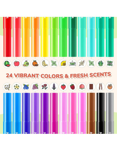 Marcadores Lavables Aromatizados JoyCat 24 Colores para Niños