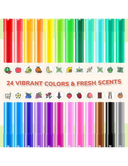 Marcadores Lavables Aromatizados JoyCat 24 Colores para Niños