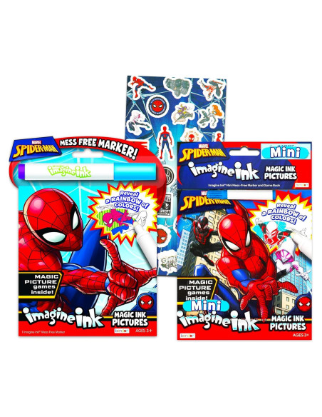 Conjunto de Libros para Colorear Imagine Ink Marvel Spiderman - 2 Libros, Stickers y Lápices Mágicos
