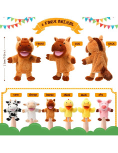 Títeres de Mano de Animales de Granja Lenwen - 6 Pcs 25 cm 2