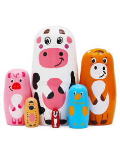Muñecas Rusas de Animales de Granja Nepog - 6 Piezas de Madera