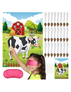 Juego de Fiesta para Niños PLULON Vaca con Póster y Pegatinas