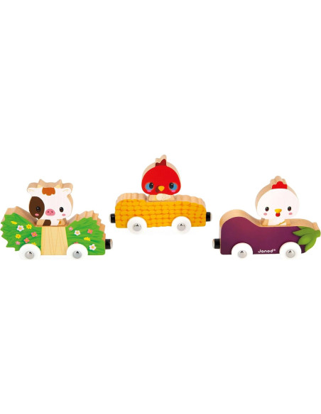 Juguete de Empuje Janod Ferrocarril de Animales de Granja
