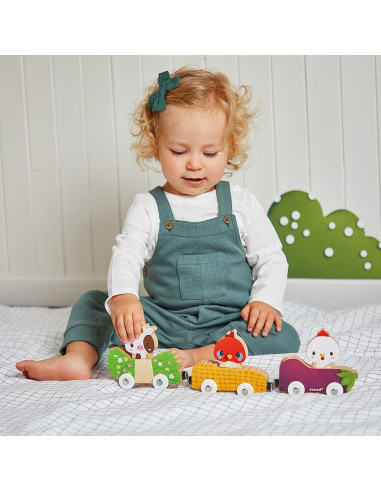 Juguete de Empuje Janod Ferrocarril de Animales de Granja