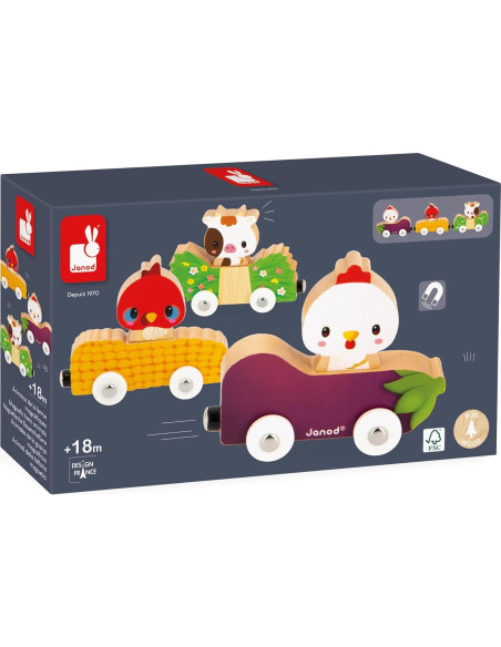 Juguete de Empuje Janod Ferrocarril de Animales de Granja