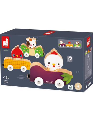Juguete de Empuje Janod Ferrocarril de Animales de Granja