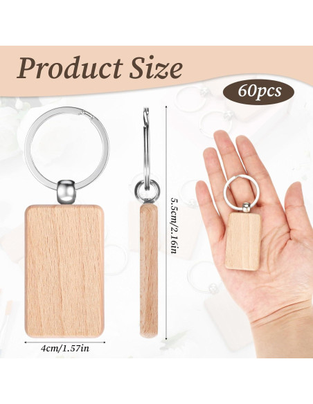 60 Llaveros de Madera en Blanco Josojoou 5.5x4cm para DIY