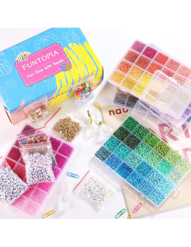 Kit de Joyería Funtopia 37000 Piezas 3mm Perlas de Vidrio