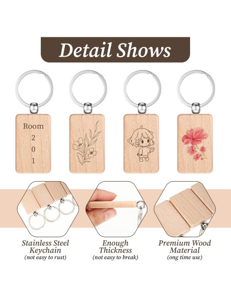 60 Llaveros de Madera en Blanco Josojoou 5.5x4cm para DIY