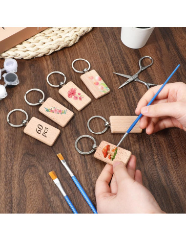 60 Llaveros de Madera en Blanco Josojoou 5.5x4cm para DIY