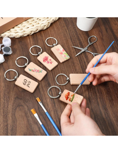 60 Llaveros de Madera en Blanco Josojoou 5.5x4cm para DIY