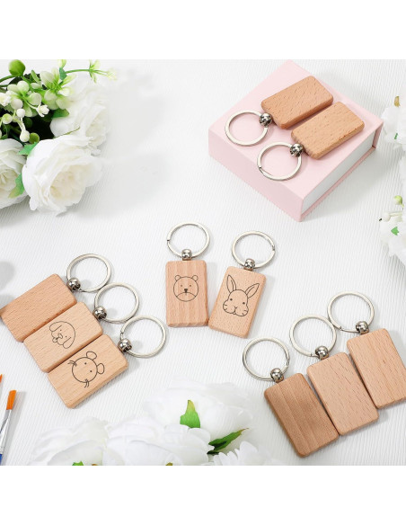 60 Llaveros de Madera en Blanco Josojoou 5.5x4cm para DIY