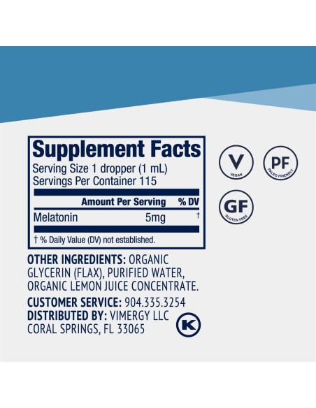 Vimergy Melatonina Líquida 5 mg - Suplemento Natural para Dormir 115 mL