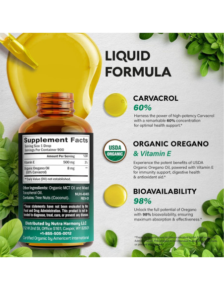 Aceite de Orégano Orgánico USDA 29.57 ml - Nutra Harmony