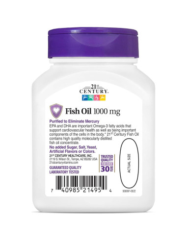 Aceite de Pescado Omega-3 21st Century 1000 mg 180 Cápsulas