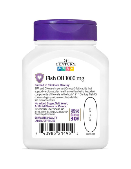 Aceite de Pescado Omega-3 21st Century 1000 mg 180 Cápsulas
