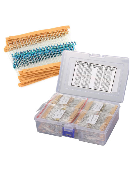 Kit de Resistencias WYEUTO 2500PCS 1 Ohm a 10M Ohm 1/4W