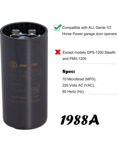 Capacitor de Arranque Wadoy 19988A 70 MFD 220V para Genie