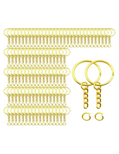 100 Anillos de Llave Dorados 25mm con Cadena y Anillos Abiertos