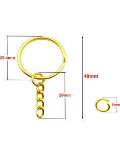 100 Anillos de Llave Dorados 25mm con Cadena y Anillos Abiertos 2