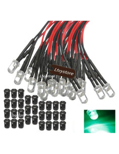 30 Piezas LED Verde 3mm Pre Cableado 12V + Soportes Plástico
