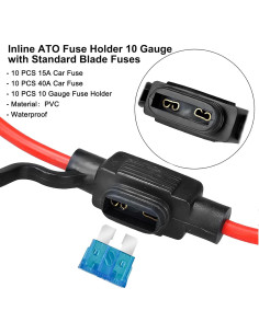 Soporte de Fusible Inline MuHize 12V con Fusibles 15A - Paquete de 10 2