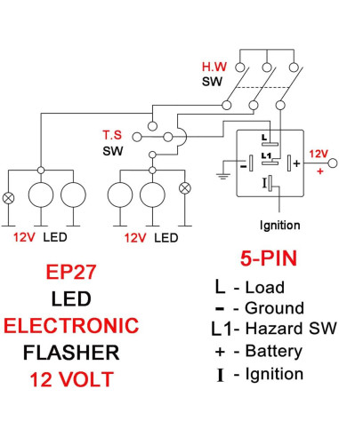 Relé Intermitente LED EP27 5 Pines para Ford F150 Ranger 1995-2008
