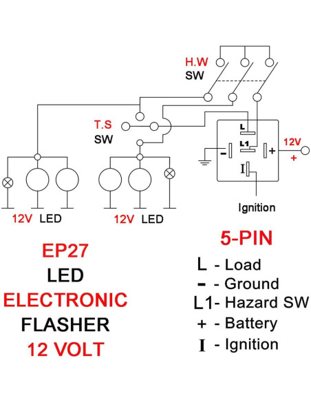 Relé Intermitente LED EP27 5 Pines para Ford F150 Ranger 1995-2008