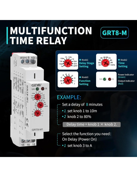 Relé de Tiempo Multifuncional IGEYAPA GRT8-M1 12-240V 16A