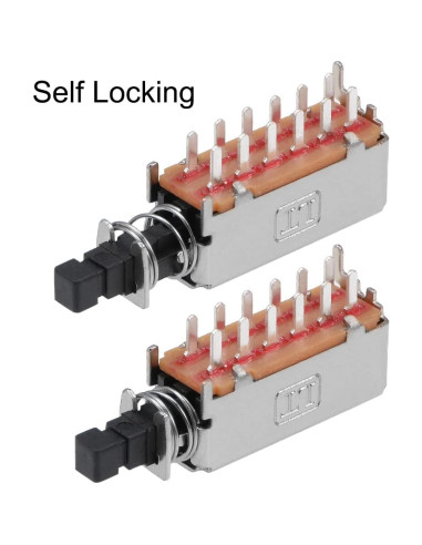 Interruptor de Botón de Presión uxcell 4PDT 12 Pines Negro 10pcs