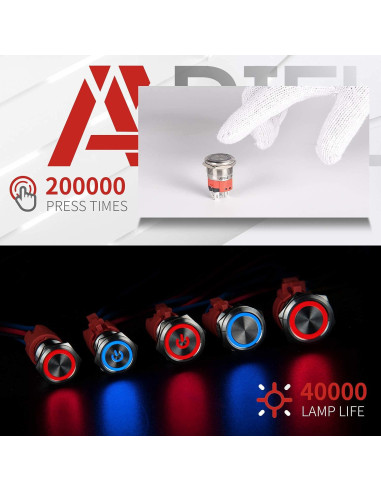 Interruptor de Botón de Presión APIELE 10A 19mm LED IP65